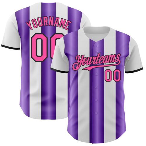 Pinstripe0392 Custom White Pink Purple-Black Gradient Vertical Stripe Argentina Style Authentic Baseball Jersey