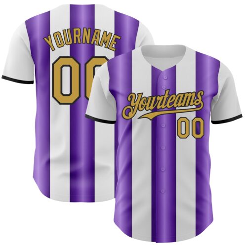 Pinstripe0393 Custom White Old Gold Purple-Black Gradient Vertical Stripe Argentina Style Authentic Baseball Jersey