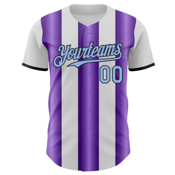 Custom White Light Blue Purple-Black Gradient Vertical Stripe Argentina Style Authentic Baseball Jersey
