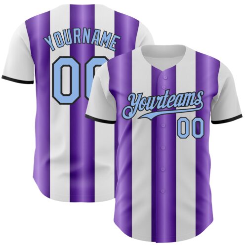 Pinstripe0394 Custom White Light Blue Purple-Black Gradient Vertical Stripe Argentina Style Authentic Baseball Jersey