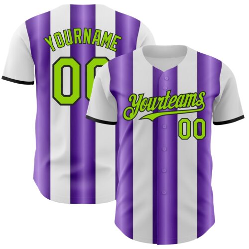 Pinstripe0395 Custom White Neon Green Purple-Black Gradient Vertical Stripe Argentina Style Authentic Baseball Jersey