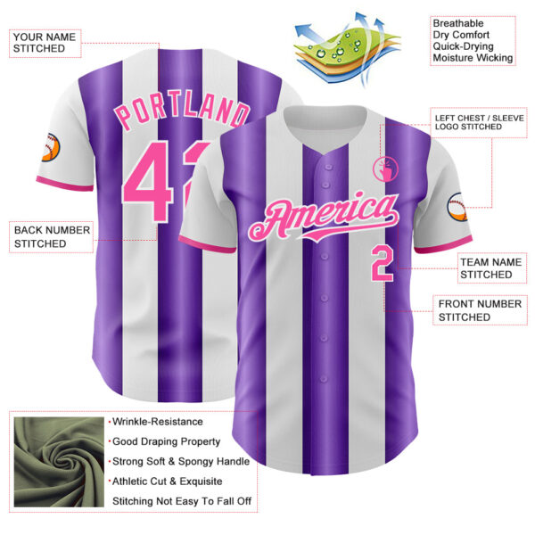 Custom White Pink-Purple Gradient Vertical Stripe Argentina Style Authentic Baseball Jersey