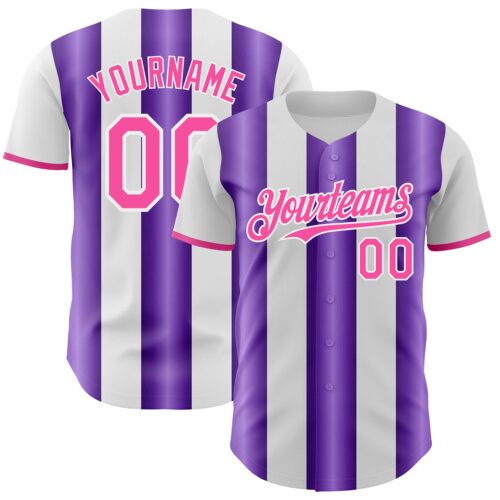Pinstripe0396 Custom White Pink-Purple Gradient Vertical Stripe Argentina Style Authentic Baseball Jersey