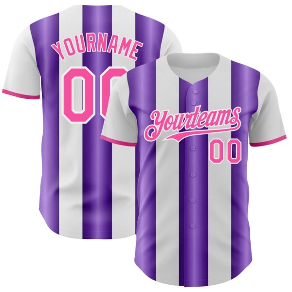 Custom White Pink-Purple Gradient Vertical Stripe Argentina Style Authentic Baseball Jersey