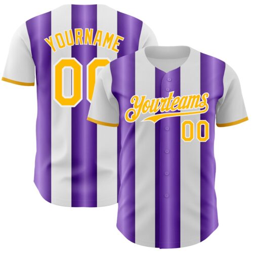Pinstripe0397 Custom White Gold-Purple Gradient Vertical Stripe Argentina Style Authentic Baseball Jersey