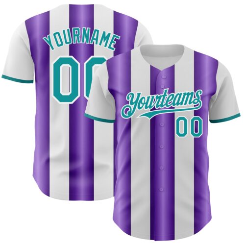 Pinstripe0398 Custom White Teal-Purple Gradient Vertical Stripe Argentina Style Authentic Baseball Jersey