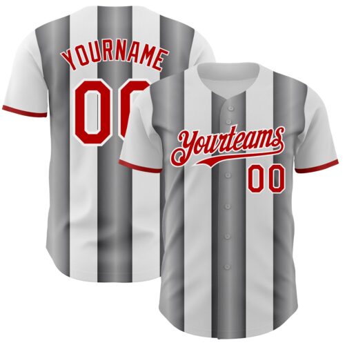 Pinstripe0399 Custom White Red-Steel Gray Gradient Vertical Stripe Argentina Style Authentic Baseball Jersey