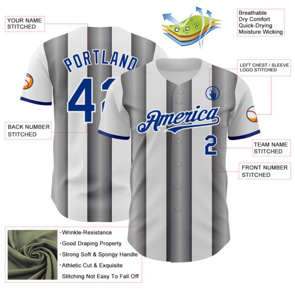 Custom White Royal-Steel Gray Gradient Vertical Stripe Argentina Style Authentic Baseball Jersey