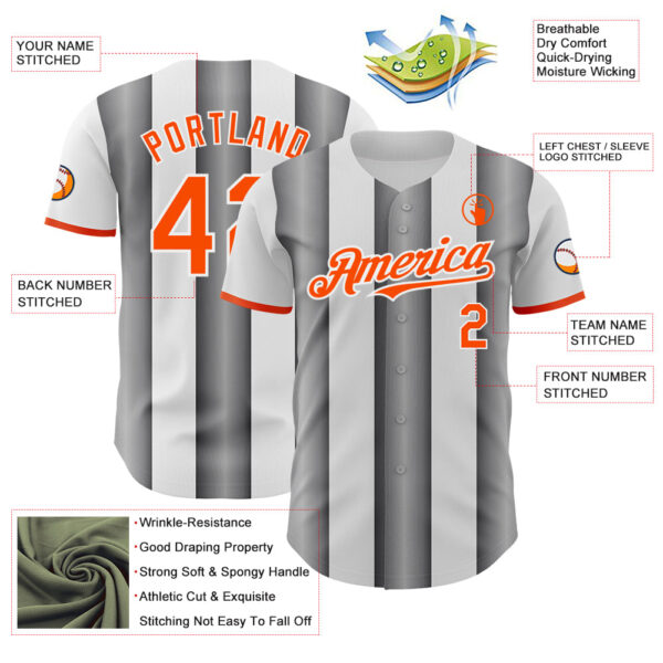 Custom White Orange-Steel Gray Gradient Vertical Stripe Argentina Style Authentic Baseball Jersey