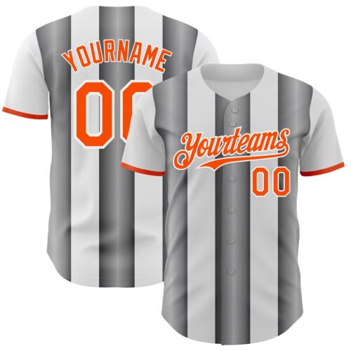 Pinstripe0401 Custom White Orange-Steel Gray Gradient Vertical Stripe Argentina Style Authentic Baseball Jersey
