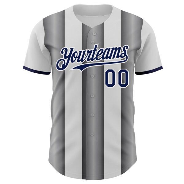 Custom White Navy-Steel Gray Gradient Vertical Stripe Argentina Style Authentic Baseball Jersey