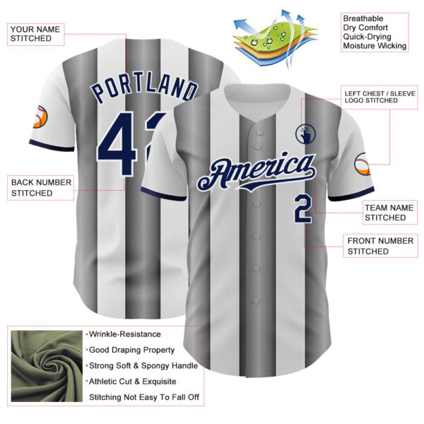 Custom White Navy-Steel Gray Gradient Vertical Stripe Argentina Style Authentic Baseball Jersey