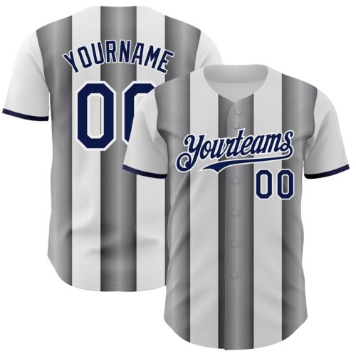 Pinstripe0402 Custom White Navy-Steel Gray Gradient Vertical Stripe Argentina Style Authentic Baseball Jersey