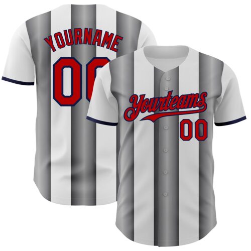 Pinstripe0403 Custom White Red Steel Gray-Navy Gradient Vertical Stripe Argentina Style Authentic Baseball Jersey
