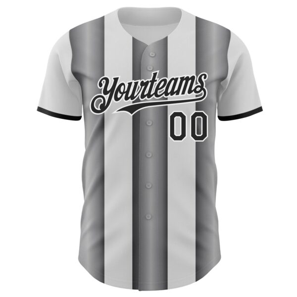 Custom White Black-Steel Gray Gradient Vertical Stripe Argentina Style Authentic Baseball Jersey