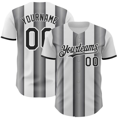 Pinstripe0404 Custom White Black-Steel Gray Gradient Vertical Stripe Argentina Style Authentic Baseball Jersey