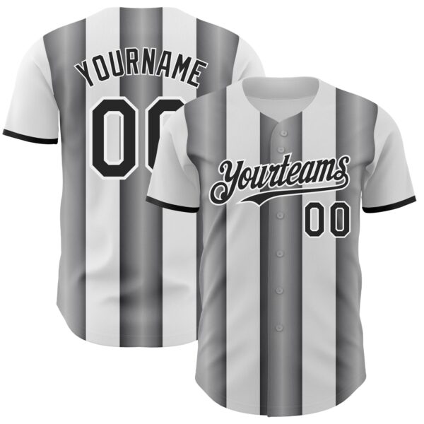 Custom White Black-Steel Gray Gradient Vertical Stripe Argentina Style Authentic Baseball Jersey