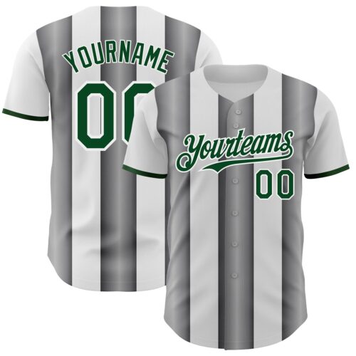 Custom White Green-Steel Gray Gradient Vertical Stripe Argentina Style Authentic Baseball Jersey