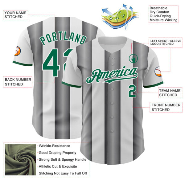 Custom White Kelly Green-Steel Gray Gradient Vertical Stripe Argentina Style Authentic Baseball Jersey