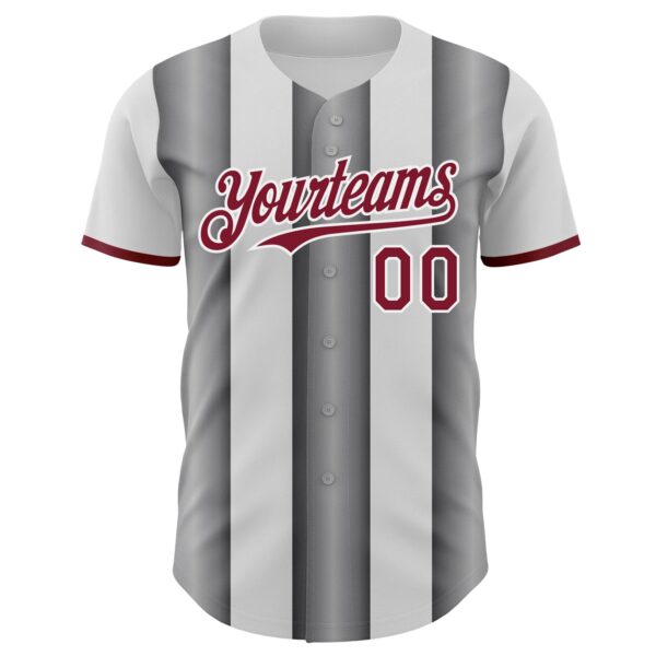 Custom White Crimson-Steel Gray Gradient Vertical Stripe Argentina Style Authentic Baseball Jersey