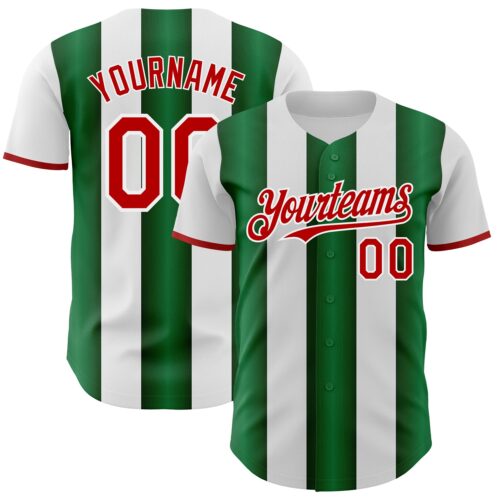 Pinstripe0411 Custom White Red-Green Gradient Vertical Stripe Argentina Style Authentic Baseball Jersey