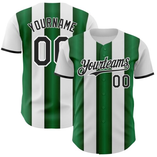 Pinstripe0413 Custom White Black-Green Gradient Vertical Stripe Argentina Style Authentic Baseball Jersey