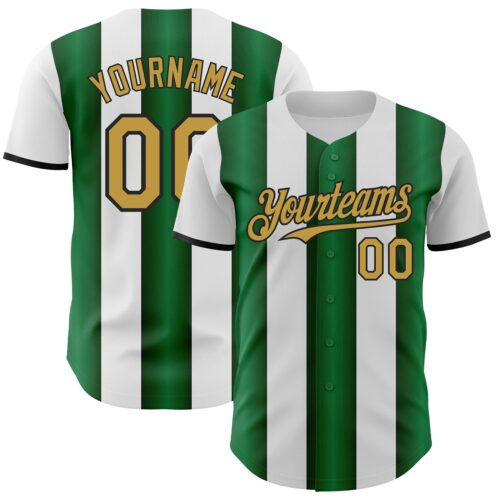 Pinstripe0414 Custom White Old Gold Green-Black Gradient Vertical Stripe Argentina Style Authentic Baseball Jersey