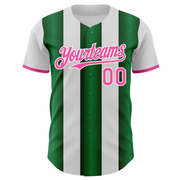 Custom White Pink-Green Gradient Vertical Stripe Argentina Style Authentic Baseball Jersey