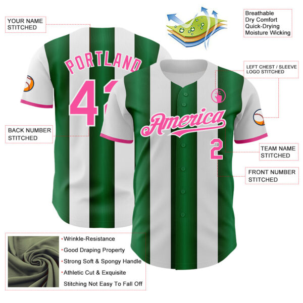 Custom White Pink-Green Gradient Vertical Stripe Argentina Style Authentic Baseball Jersey