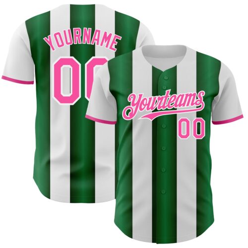 Pinstripe0415 Custom White Pink-Green Gradient Vertical Stripe Argentina Style Authentic Baseball Jersey