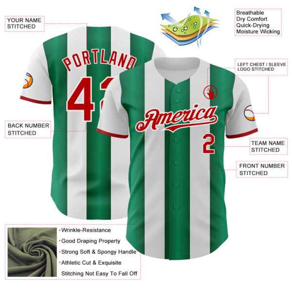 Custom White Red-Kelly Green Gradient Vertical Stripe Argentina Style Authentic Baseball Jersey