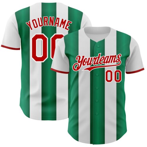 Pinstripe0417 Custom White Red-Kelly Green Gradient Vertical Stripe Argentina Style Authentic Baseball Jersey