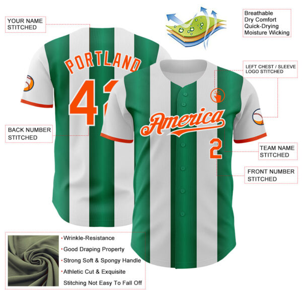 Custom White Orange-Kelly Green Gradient Vertical Stripe Argentina Style Authentic Baseball Jersey