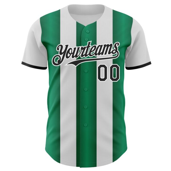 Custom White Black-Kelly Green Gradient Vertical Stripe Argentina Style Authentic Baseball Jersey
