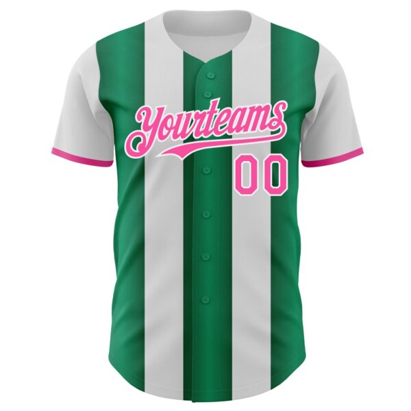 Custom White Pink-Kelly Green Gradient Vertical Stripe Argentina Style Authentic Baseball Jersey