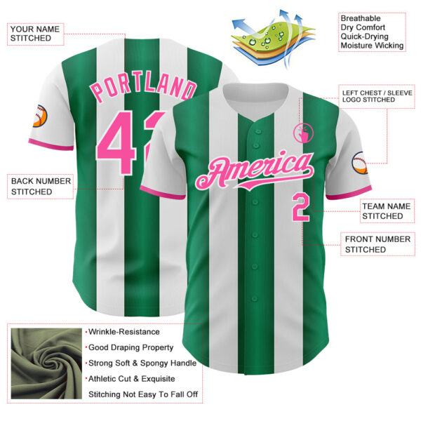 Custom White Pink-Kelly Green Gradient Vertical Stripe Argentina Style Authentic Baseball Jersey