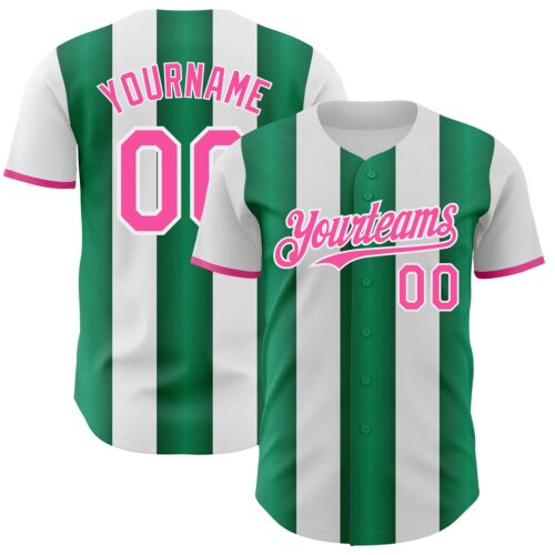 Pinstripe0421 Custom White Pink-Kelly Green Gradient Vertical Stripe Argentina Style Authentic Baseball Jersey