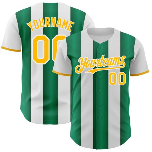 Pinstripe0422 Custom White Gold-Kelly Green Gradient Vertical Stripe Argentina Style Authentic Baseball Jersey