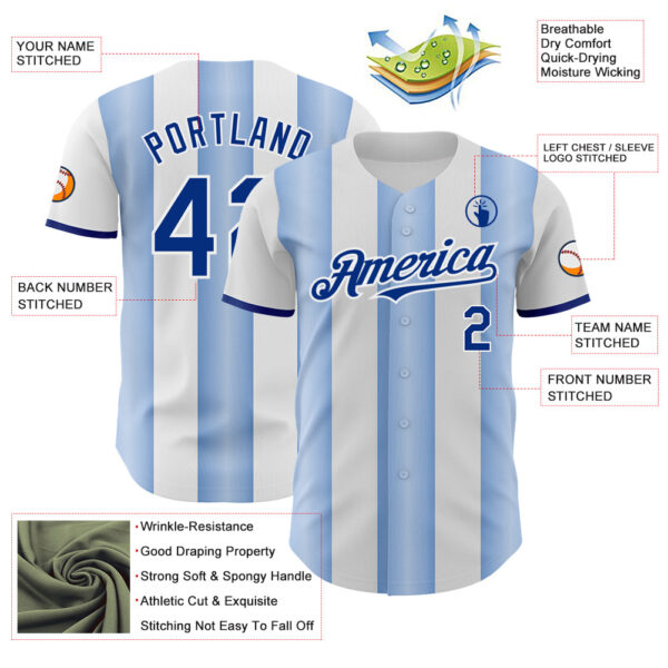 Custom White Royal-Light Blue Gradient Vertical Stripe Argentina Style Authentic Baseball Jersey