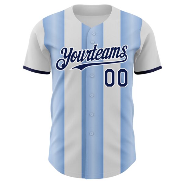Custom White Navy-Light Blue Gradient Vertical Stripe Argentina Style Authentic Baseball Jersey