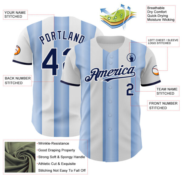 Custom White Navy-Light Blue Gradient Vertical Stripe Argentina Style Authentic Baseball Jersey