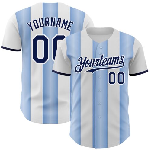 Pinstripe0426 Custom White Navy-Light Blue Gradient Vertical Stripe Argentina Style Authentic Baseball Jersey