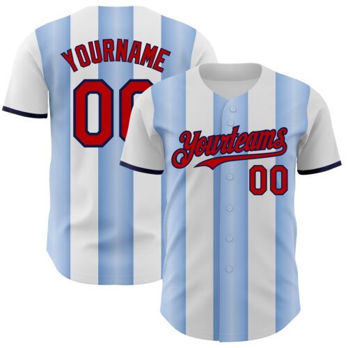 Pinstripe0427 Custom White Red Light Blue-Navy Gradient Vertical Stripe Argentina Style Authentic Baseball Jersey