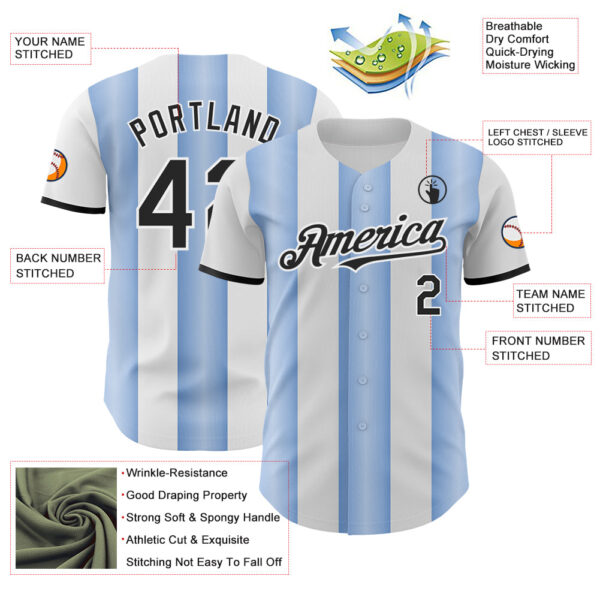 Custom White Black-Light Blue Gradient Vertical Stripe Argentina Style Authentic Baseball Jersey