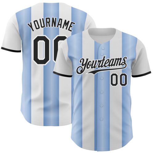 Pinstripe0428 Custom White Black-Light Blue Gradient Vertical Stripe Argentina Style Authentic Baseball Jersey