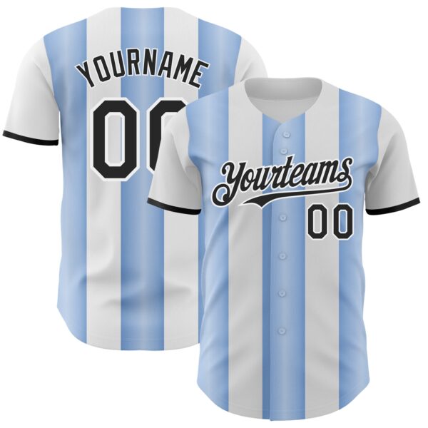 Custom White Black-Light Blue Gradient Vertical Stripe Argentina Style Authentic Baseball Jersey