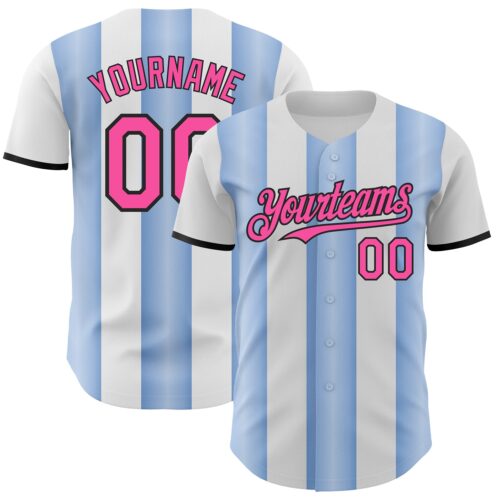 Pinstripe0429 Custom White Pink Light Blue-Black Gradient Vertical Stripe Argentina Style Authentic Baseball Jersey