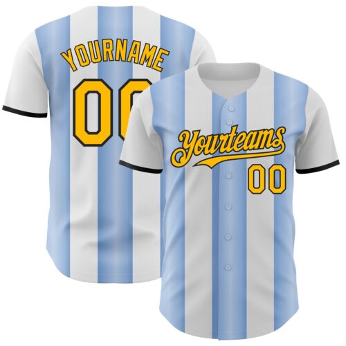 Pinstripe0430 Custom White Gold Light Blue-Black Gradient Vertical Stripe Argentina Style Authentic Baseball Jersey