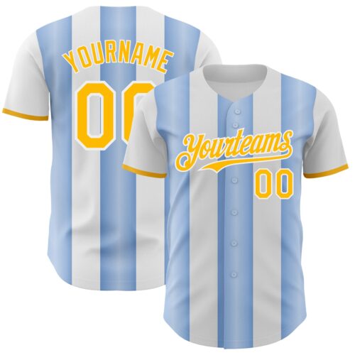 Pinstripe0431 Custom White Gold-Light Blue Gradient Vertical Stripe Argentina Style Authentic Baseball Jersey