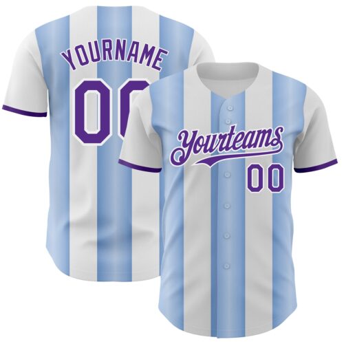 Pinstripe0432 Custom White Purple-Light Blue Gradient Vertical Stripe Argentina Style Authentic Baseball Jersey